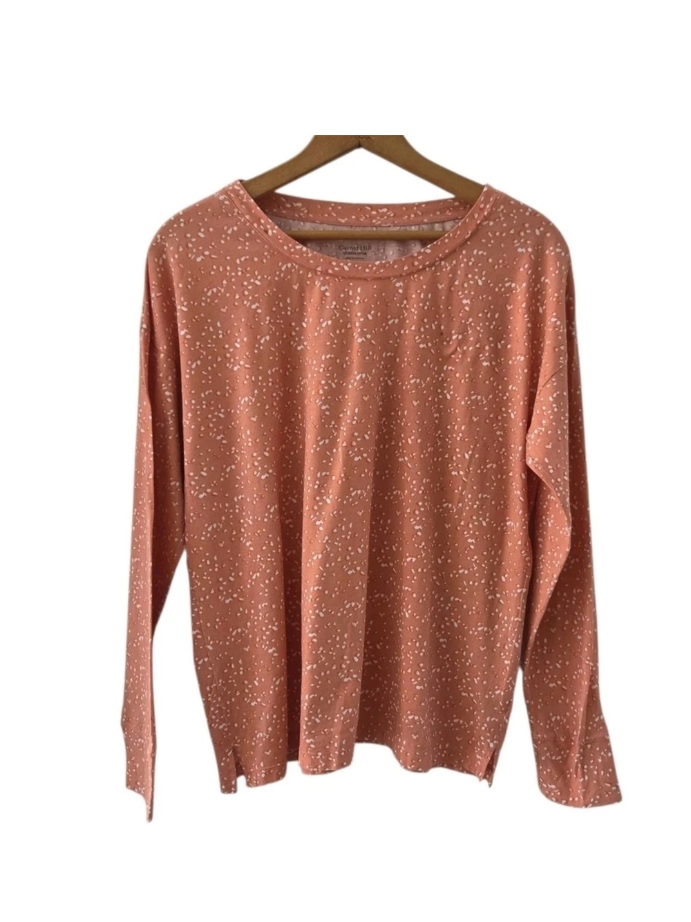 Garnet Hill Peach Orange White Printed 100% Organic Cotton Long Sleeve Top S